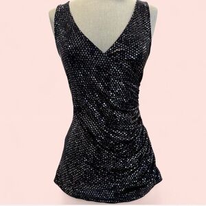 Y2K Black Silk Sequin Top